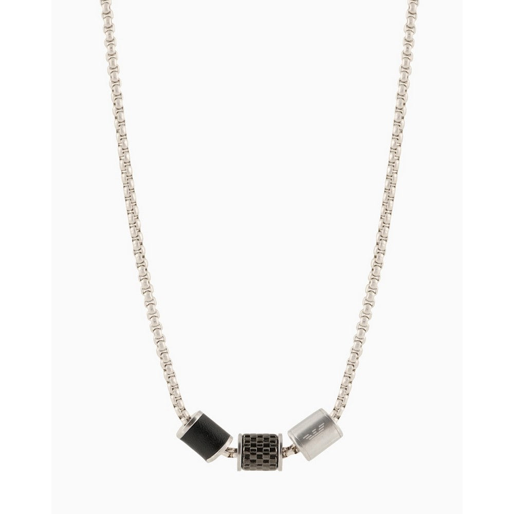 Emporio Armani EGS2383020 Pause Steel and Leather Beaded Necklace