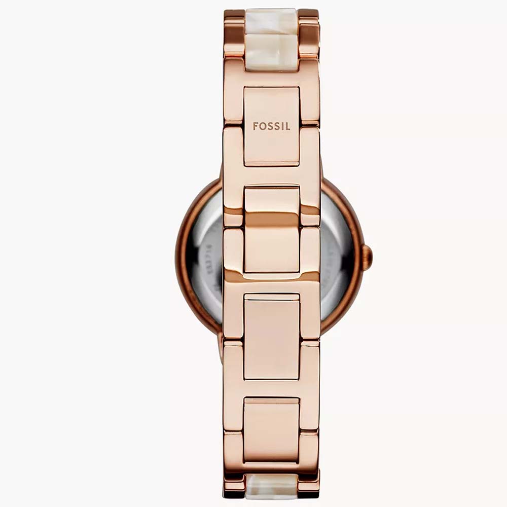 Fossil ES3716 Virginia Three-Hand Rose Gold-Tone and Horn Acetate Stainless Steel Watch