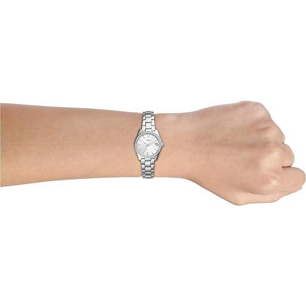 Fossil Women s Scarlette Mini Quartz Stainless Steel Three Hand Watch Color Silver Glitz Model ES4317