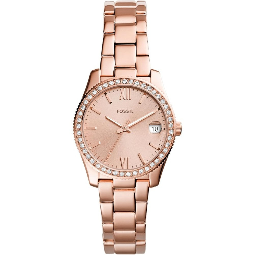 Fossil Women s Scarlette Mini Quartz Stainless Steel Three Hand Watch Color Gold Glitz Model ES4318