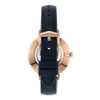 Fossil Kayla ES4663 women's watch back view with black leather strap and rose gold buckle.