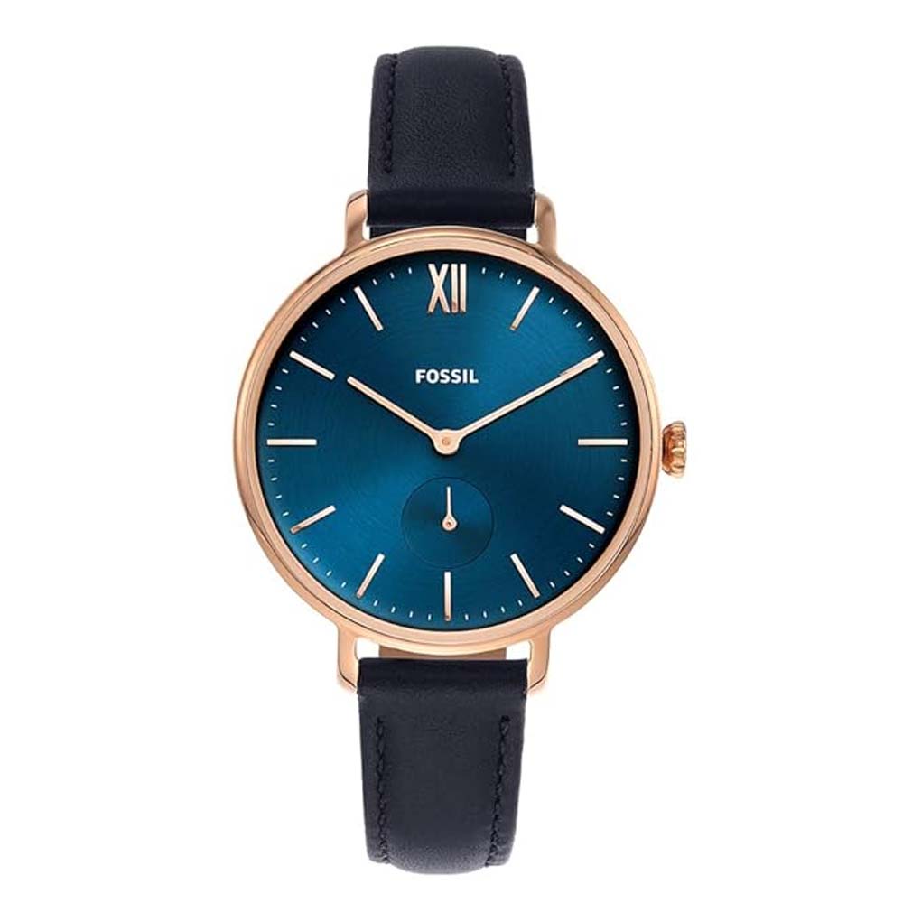 Fossil Kayla ES4663 women's watch featuring a blue dial and elegant rose gold accents.