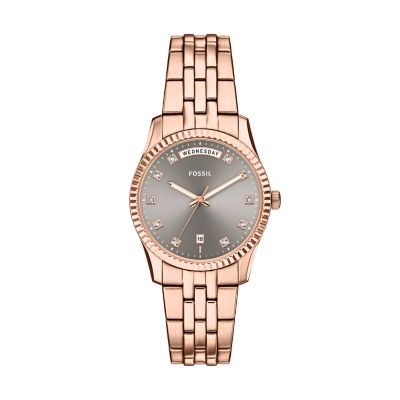 Fossil ES5459 Analogue Quartz Bracelet Rose Gold Stainless Steel Women's Watch