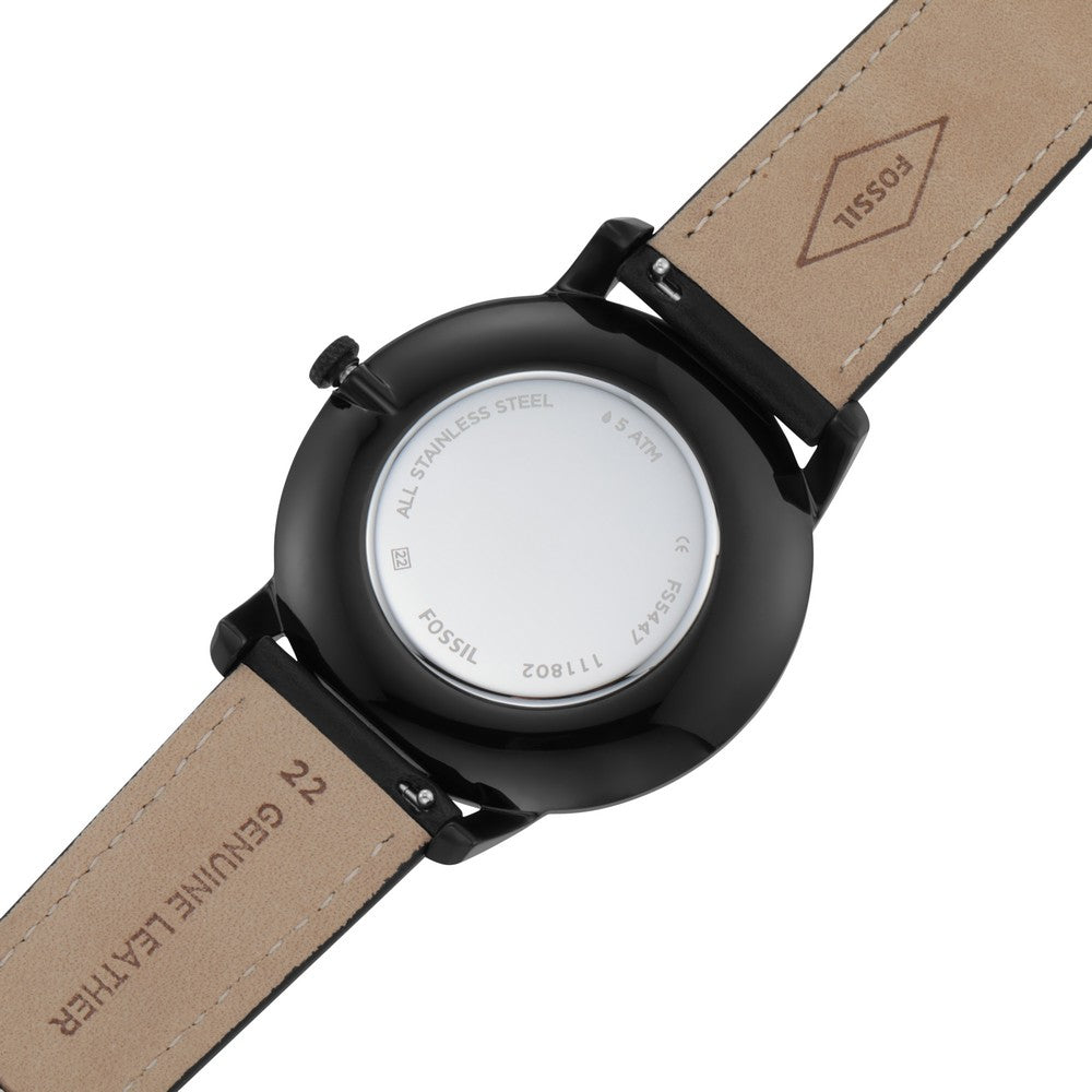 Fossil FS5447 Minimalist Two-Hand Black Leather Watch