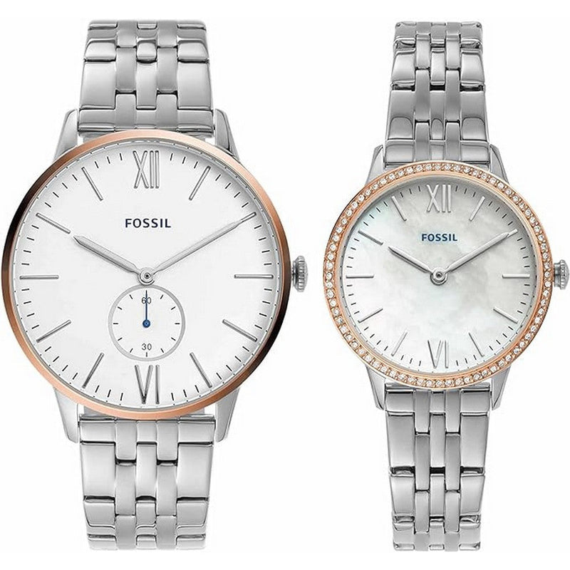 Fossil FS5562SET  His and Hers Watch Gift Set, Men's and Women's Stainless Steel Watch Set Fossil