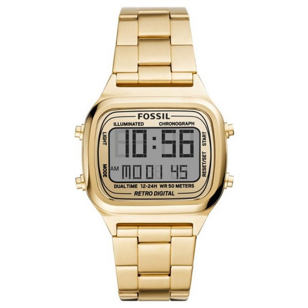 Fossil Retro Digital Gold Tone Stainless Steel Watch FS5843