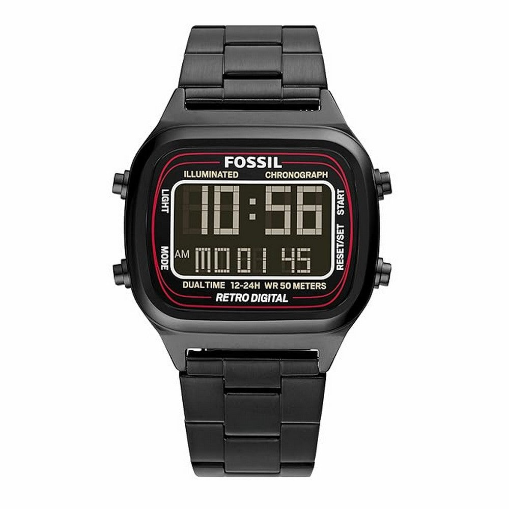 Fossil Retro Digital Black Stainless Steel Watch FS5845