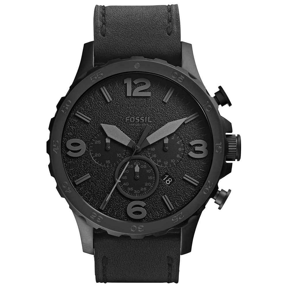 Fossil JR1354 Nate Chronograph Black Leather Watch