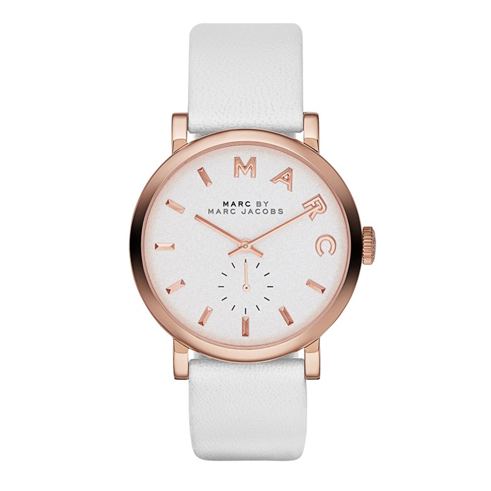 Marc Jacobs MBM1284 Baker Mini Rose Gold Tone White Leather Women's Watch