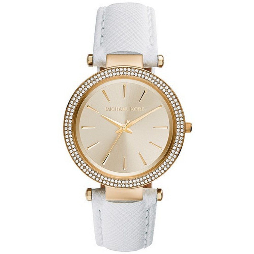 MICHAEL KORS
Darci Champange Dial White Leather Ladies Watch Michaelkors