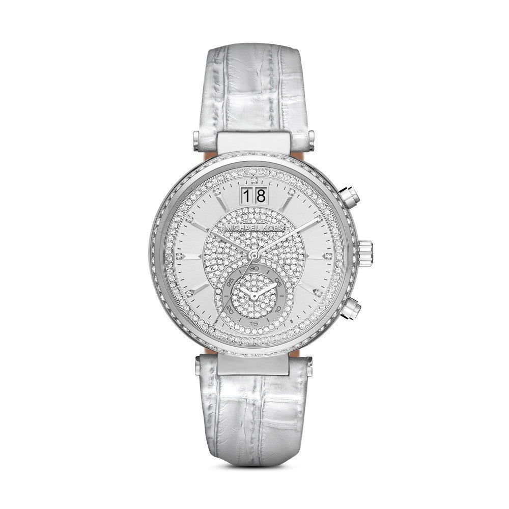 Michael Kors Sawyer Silver Crystal Pave Dial Women's Watch MK2443 Michaelkors