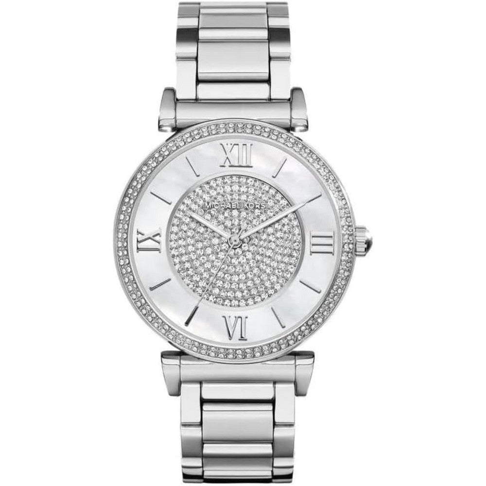 Michael Kors Caitlin Silver Crystal Pave Dial Women's Watch MK3355 Michaelkors