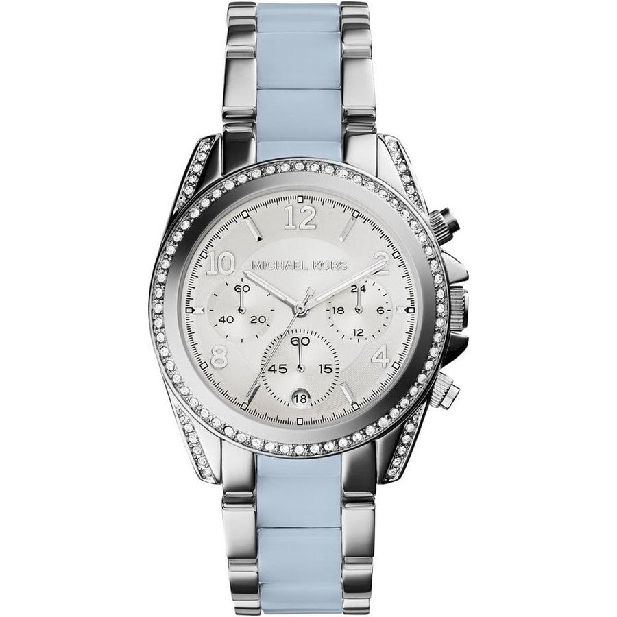 Michael Kors MK6137 Blair Chronograph Silver Dial Stainless Steel with Chambray Acetate Women's Watch Michaelkors