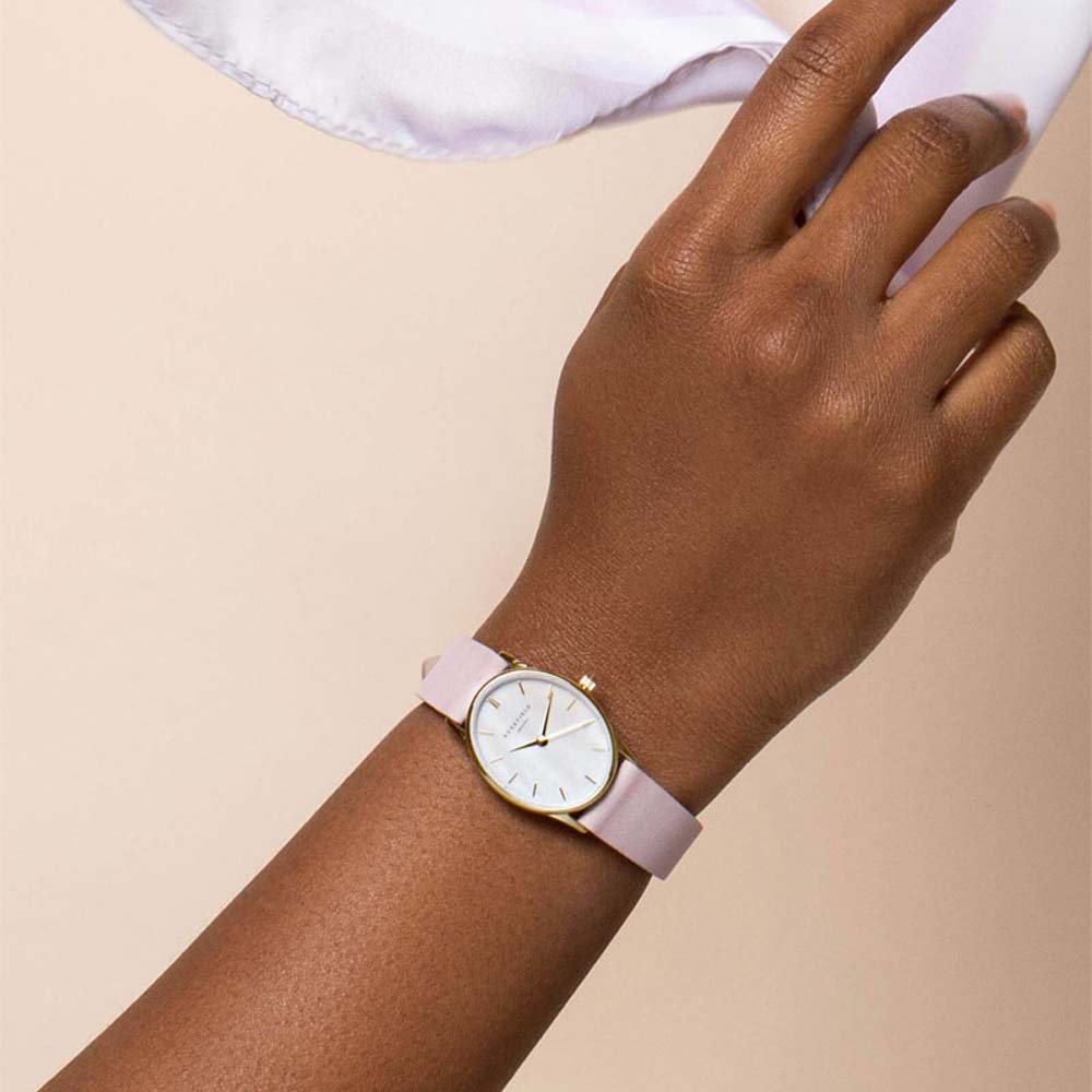 ROSEFIELD OWLLG-OV04 The Oval White Mop Lilac Nubuck Gold Women's Watch Rose Field