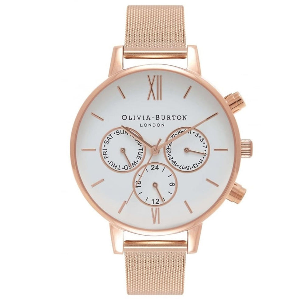 OLIVIA BURTON OB16CG86 Chrono Detail White & Rose Gold Women's Mesh Watch Olivia Burton
