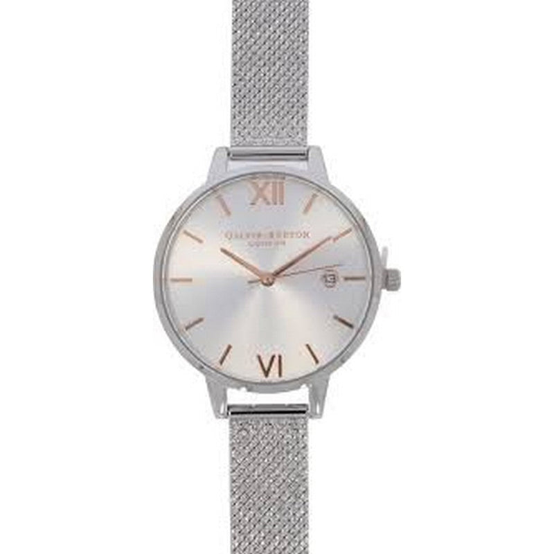 OLIVIA BURTON OB16DE01 Sunray Boucle Silver & Rose Gold Women's Mesh Watch Olivia Burton