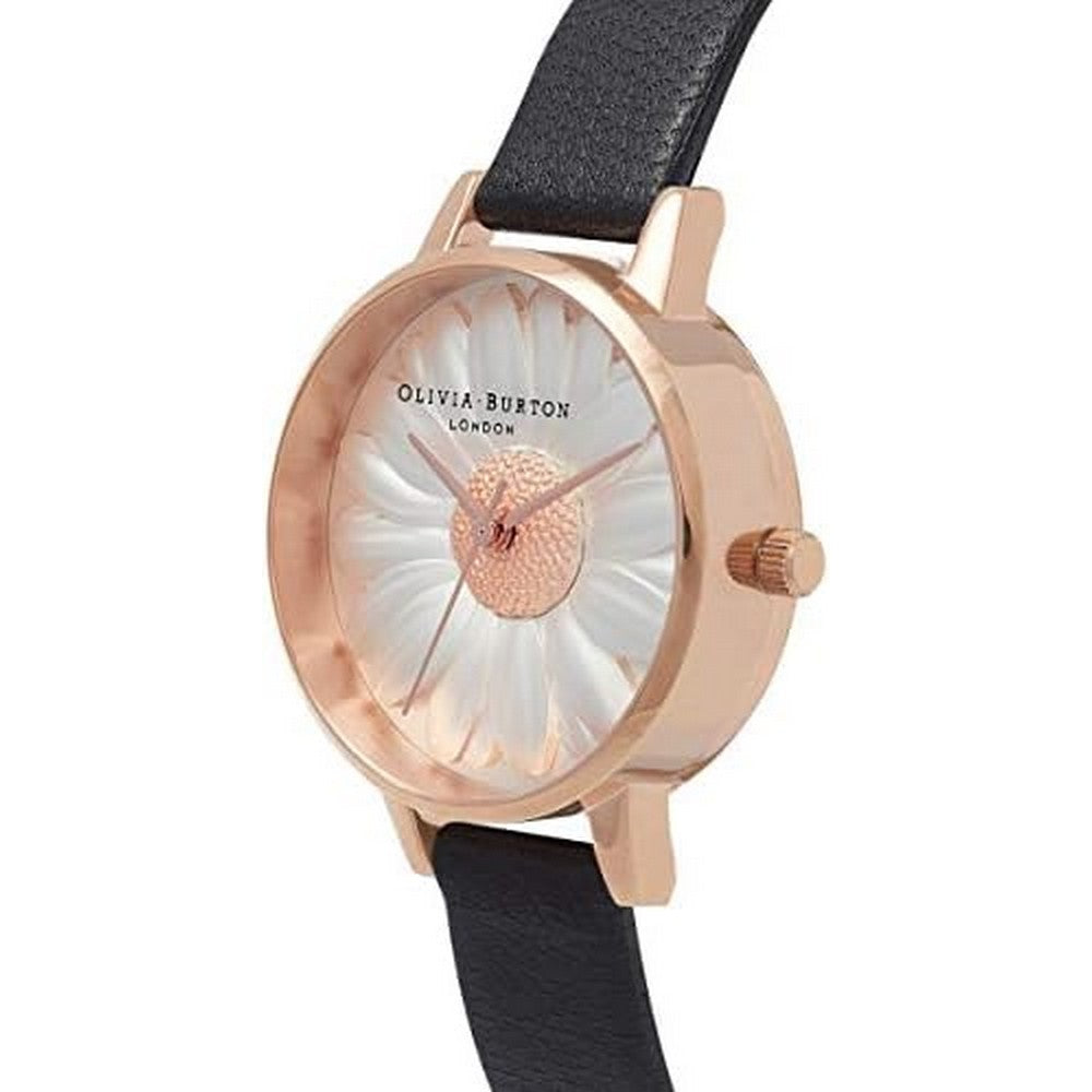 OLIVIA BURTON OB16FS97 3D Daisy White Dial Black Leather Strap Women's Watch