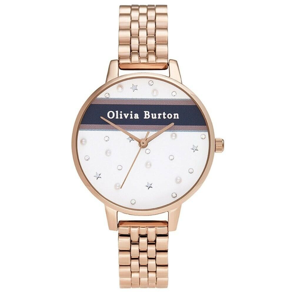 OLIVIA BURTON OB16VS06 Varsity Pink & Navy Stripe & Rose Gold Women's Bracelet Watch Olivia Burton