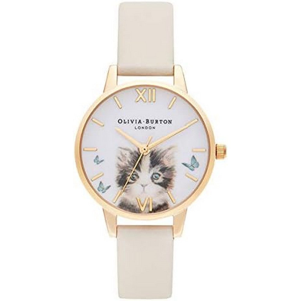 OLIVIA BURTON OB16WL75  Illustrated Cat Vegan Nude & Gold Women's Watch Olivia Burton