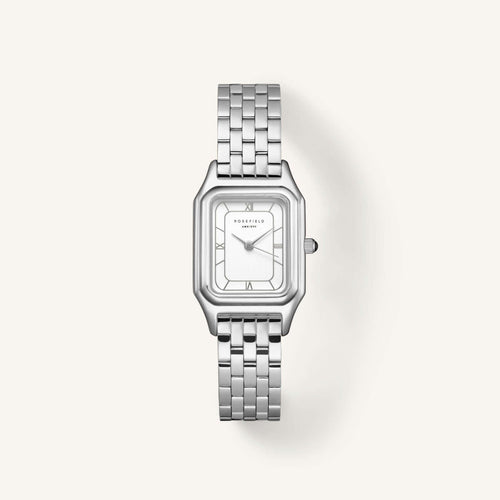Rosefield OCWSSS-OC02 Ivy White Silver Women's Watch on a silver metal strap.