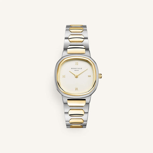 Rosefield Gaia duotone women's watch with a gold and silver finish, featuring a sleek design and elegant dial.