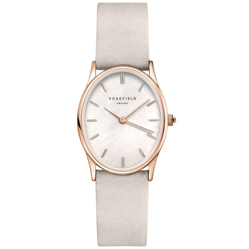 ROSEFIELD OWGLR-OV07 The Oval White Mop Light Gray Nubuck gold Women's Watch Rose Field