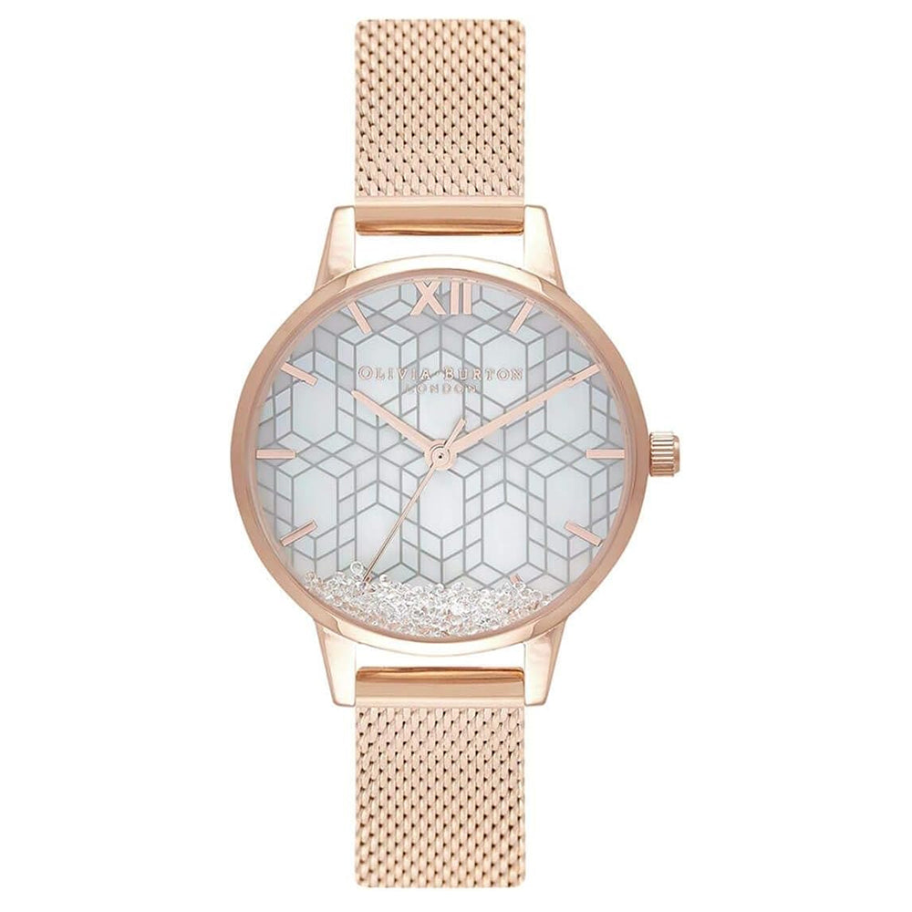 OLIVIA BURTON OB16IQ03 Snow Globe Dial & Rose Gold Women's Mesh Watch Olivia Burton