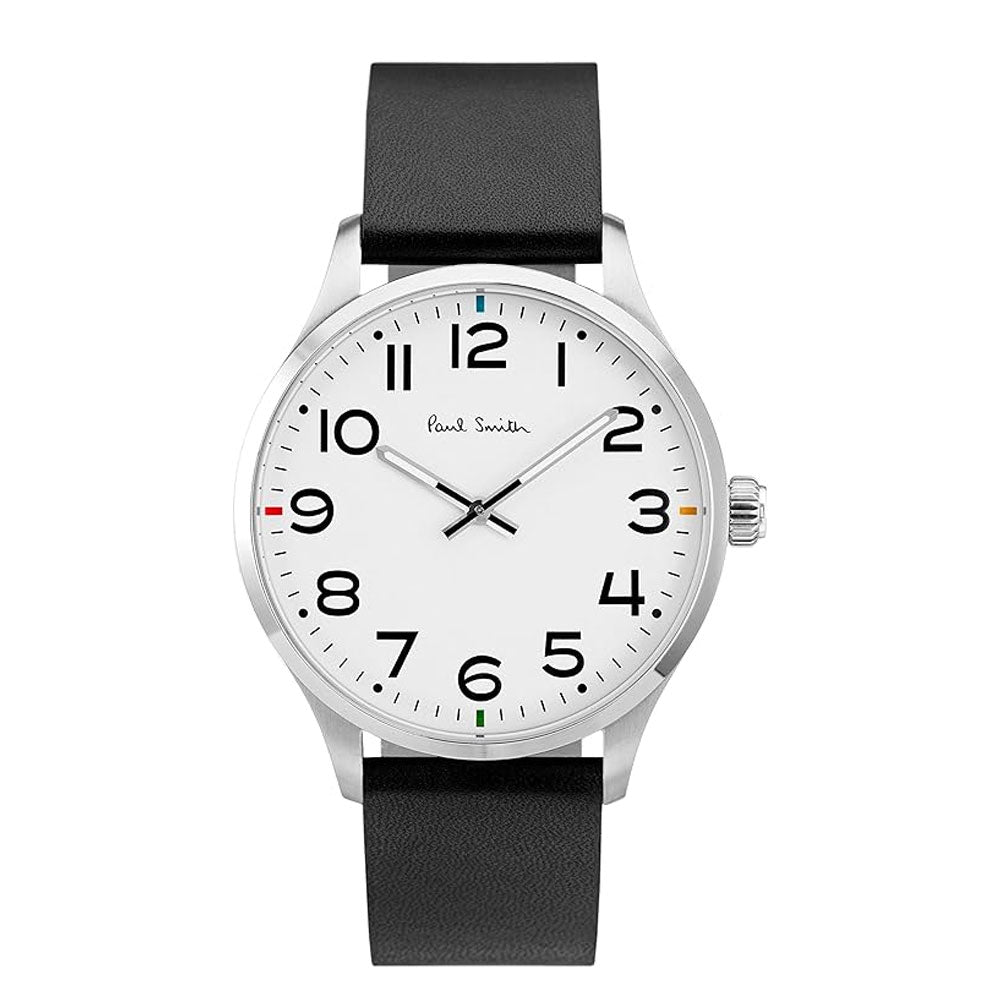 PAUL SMITH P10065 Analogue White Dial and Black Leather Strap Men's Watch Paulsmith