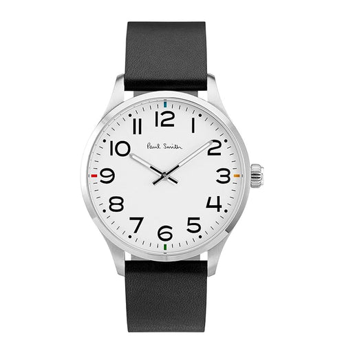 PAUL SMITH P10065 Analogue White Dial and Black Leather Strap Men's Watch Paulsmith