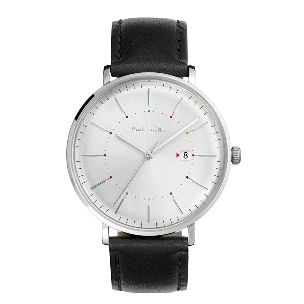 PAUL SMITH P10084 White Dial Black Leather Strap Men's Watch Paulsmith