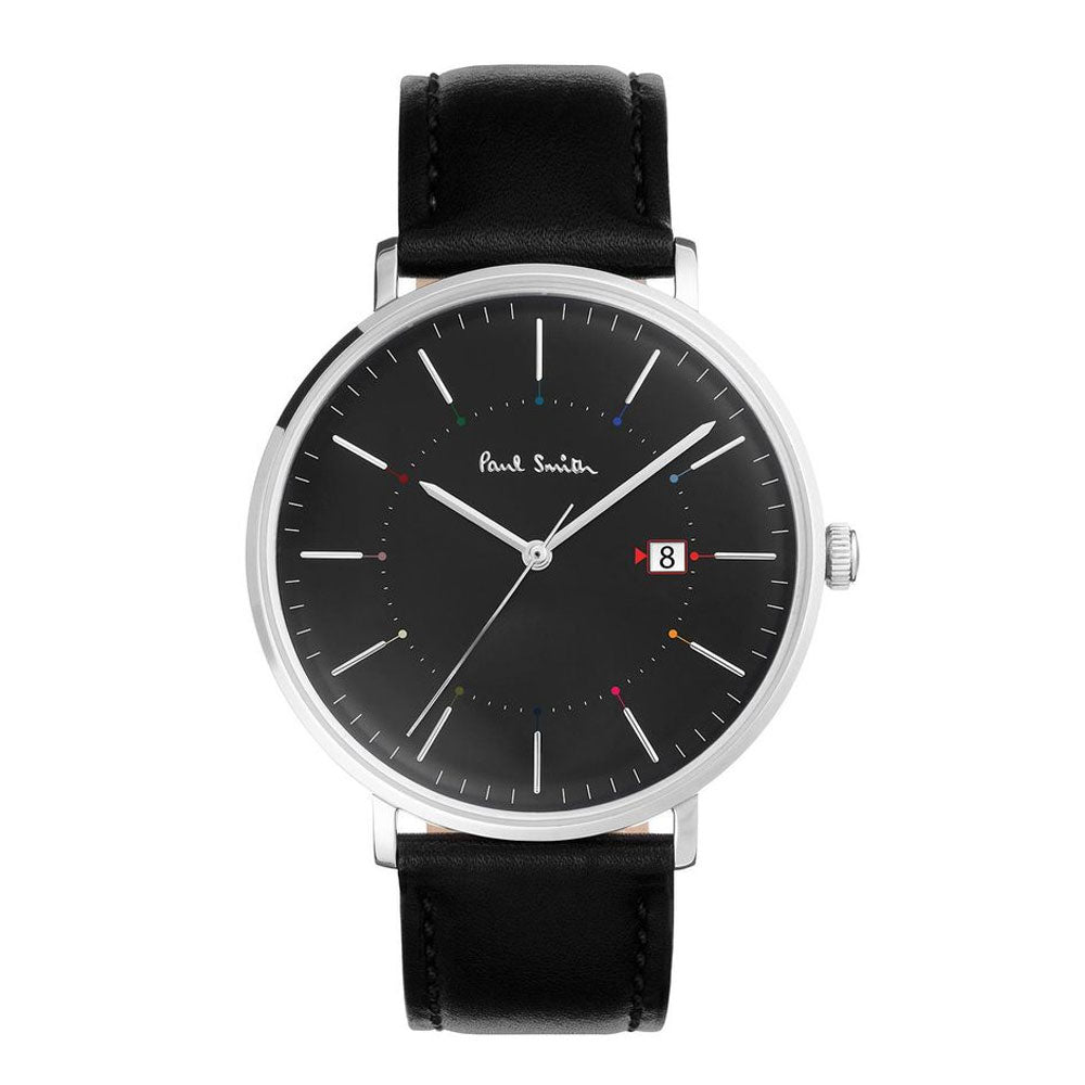 PAUL SMITH P10085 Black Dial Black Leather Strap Track Men's Watch