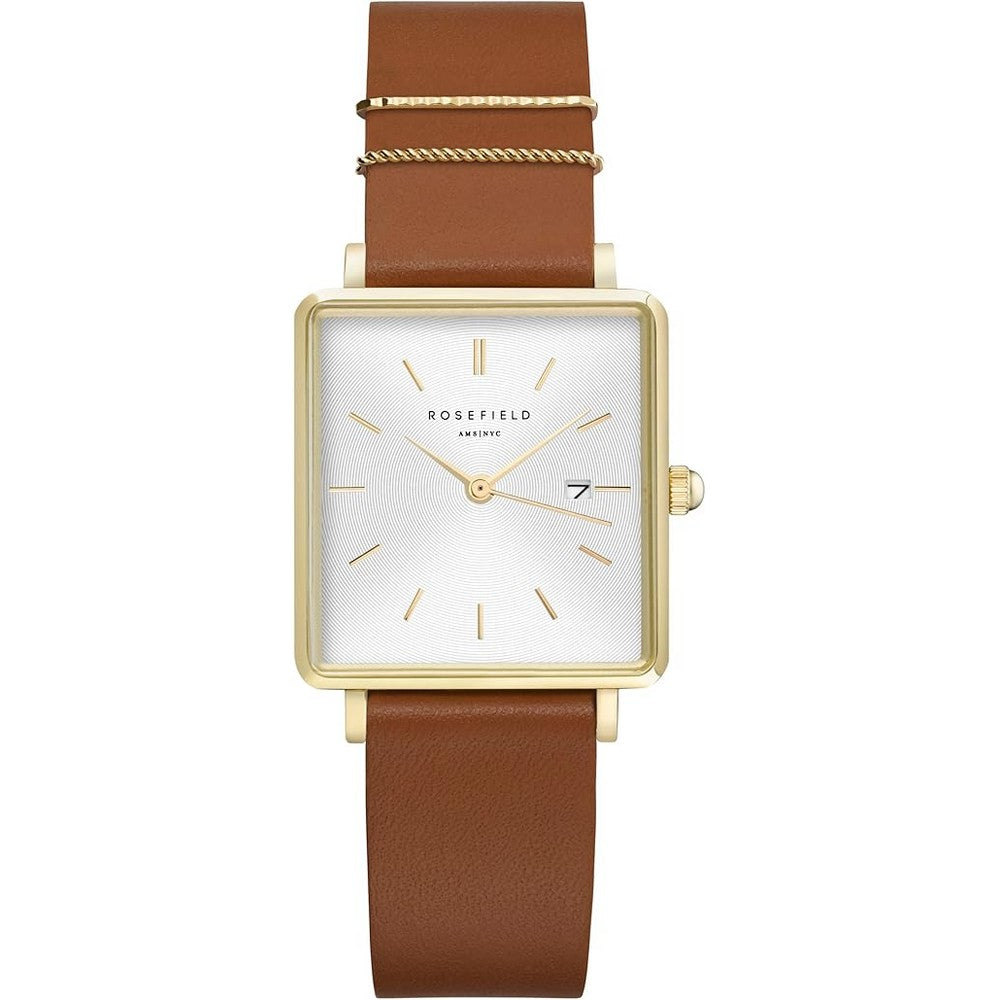 ROSEFIELD QSCG-Q029 The Boxy White Sunray Cognac Gold Women's Watch