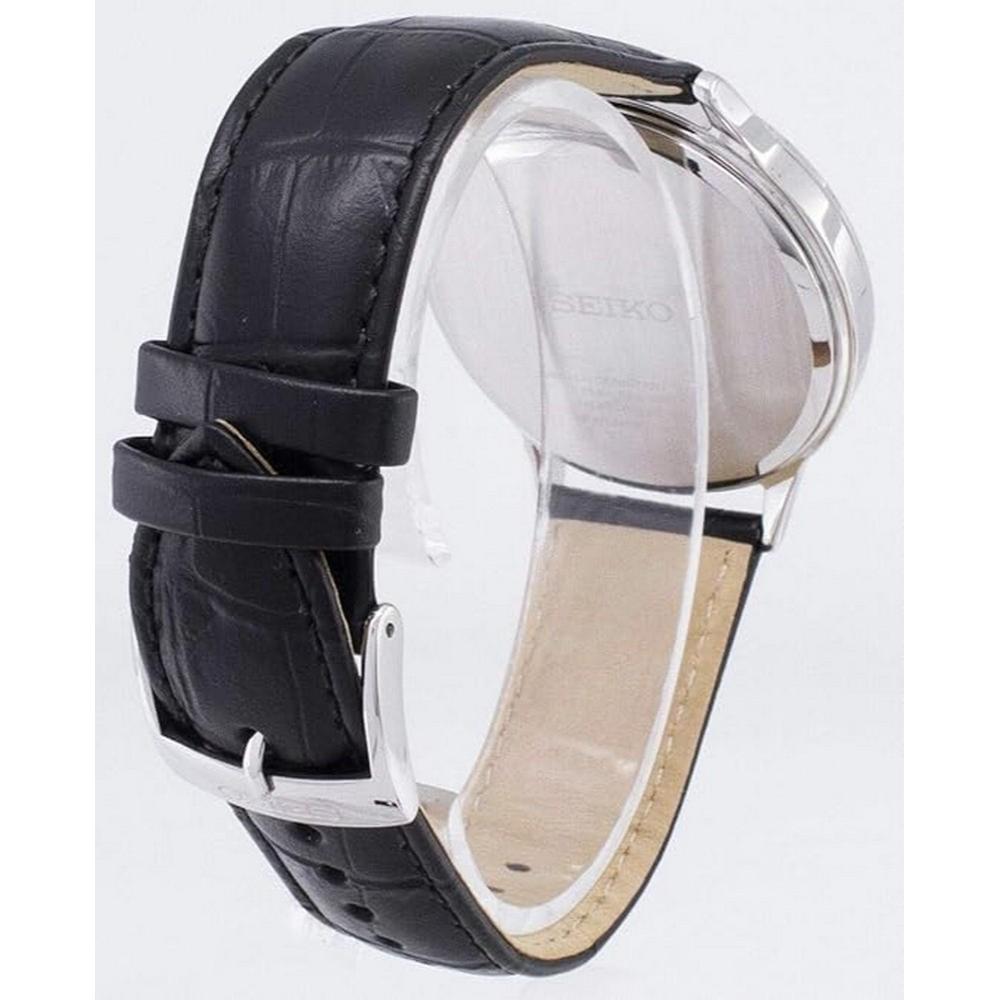 Seiko SGEH85P1 Black Dial Leather Strap Analog Quartz Watch for Men - Our World Of Style