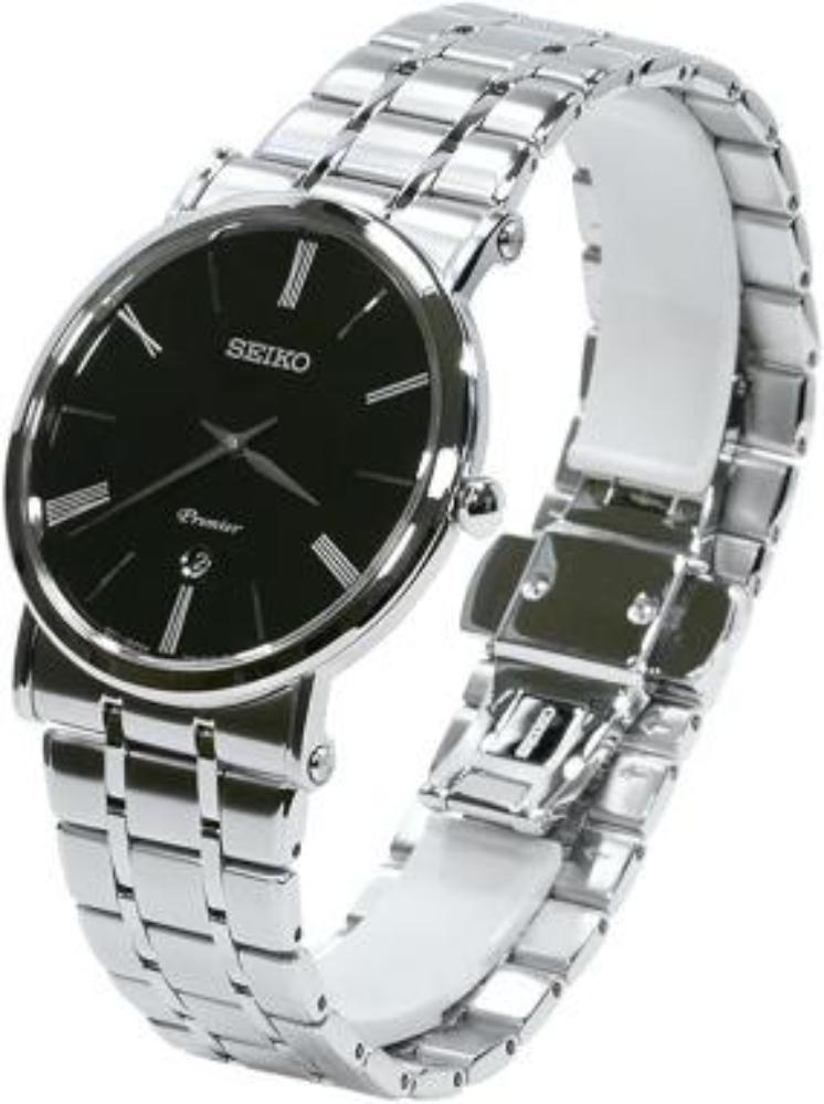 Seiko SKP393P1 Premier Black Dial Stainless Steel Quartz Men's Watch
