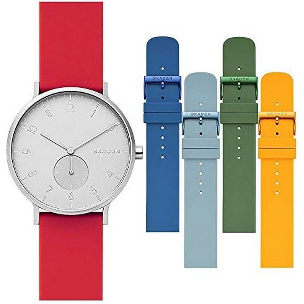 SKAGEN SKW1120 Aaren Kulor Three Hand Multi Silicone Men's Watch Strap Set
