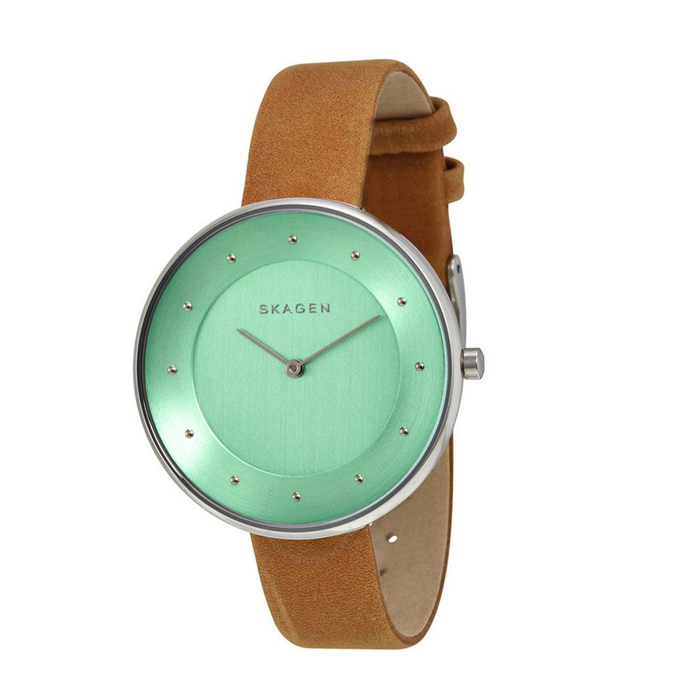 SKAGEN SKW2327 Gitte Light Green Dial Light Brown Leather Strap Women's Watch Skagen