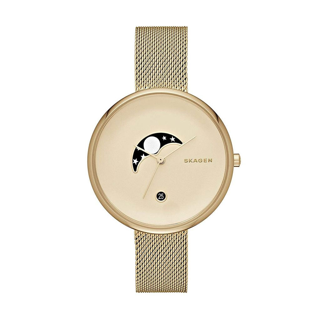 SKAGEN SKW2373 Gitte Moonphase Gold Dial Gold tone Mesh Women's