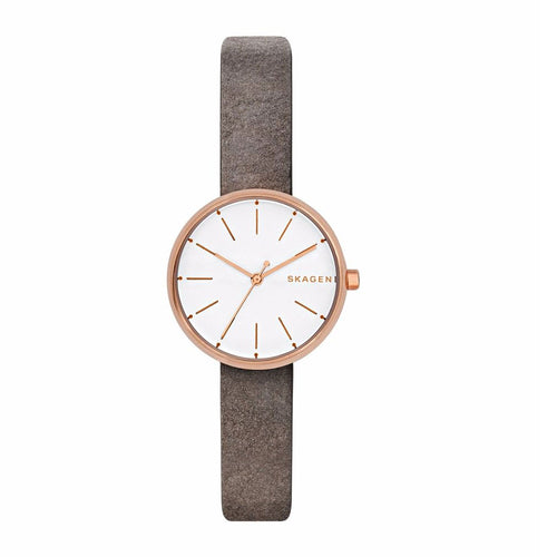 SKAGEN SKW2644 Signatur White Dial Gray Leather Women's Watch Skagen
