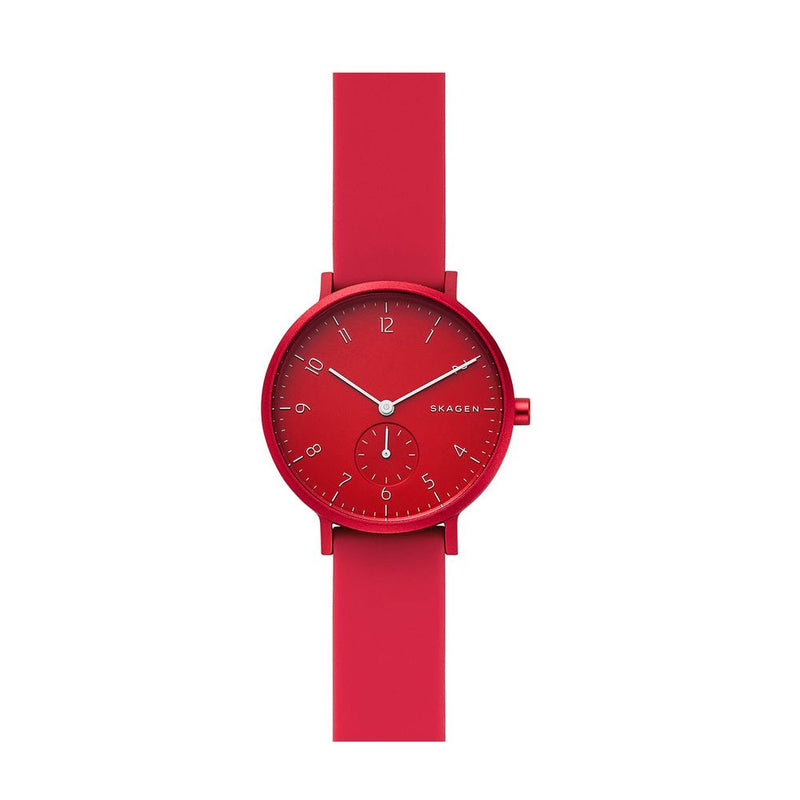SKAGEN SKW2765 Aaren Red Silicone Quartz Minimalist Unisex Watch Skagen