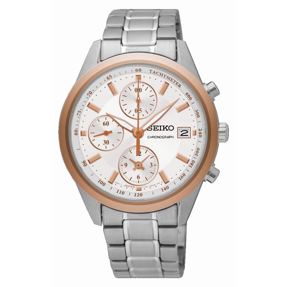 Seiko SNDV56P1 Stainless Steel White Dial Chronograph Women Watch.