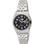 Seiko SNK381K1 automatic watch featuring black dial and silver-tone stainless steel case
