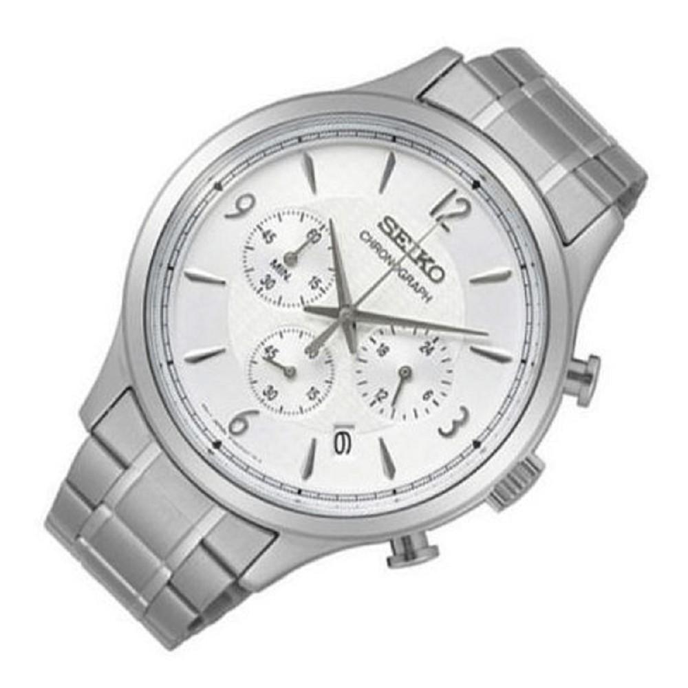 Seiko SSB337P1 White Dial Silver Stainless Steel Chronograph Quartz Men's Watch