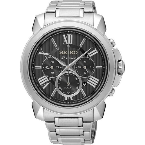 Seiko SSC597P1 Black Dial Silver Chain Premier Chronograph Solar Men's Watch - Our World Of Style