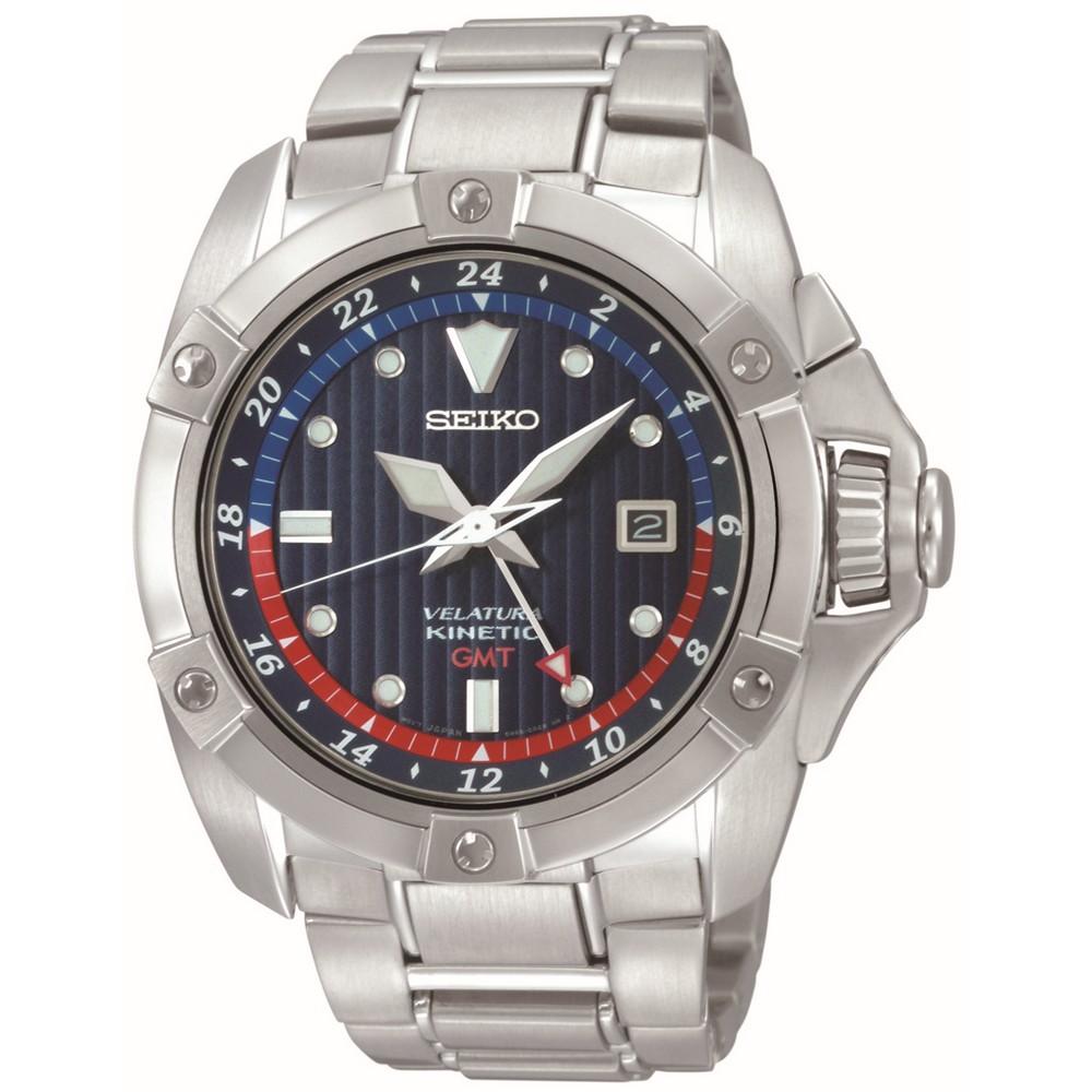 Seiko SUN011P1 Blue Dial Velatura Stainless Steel GMT Kinetic Mens Watch