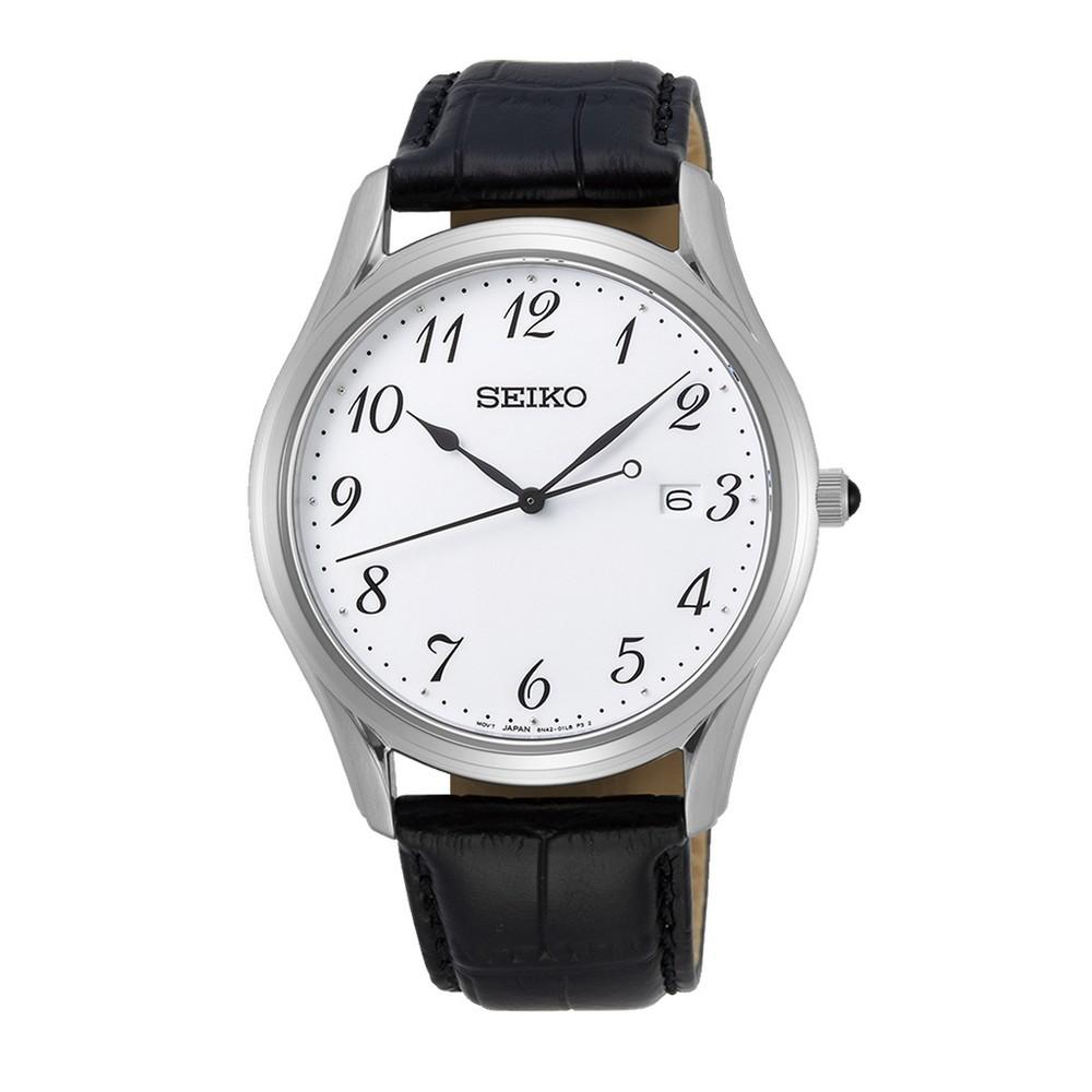 Seiko SUR303P1 White Dial Black Leather Strap Analog Classic Men's Watch seiko
