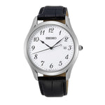 Seiko SUR303P1 White Dial Black Leather Strap Analog Classic Men's Watch seiko