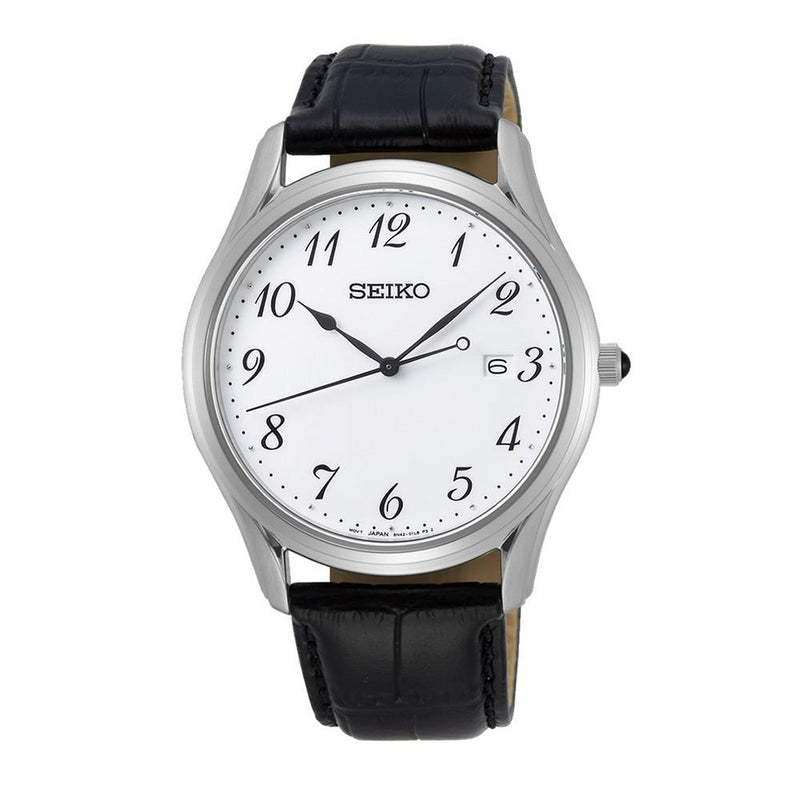 Seiko SUR303P1 White Dial Black Leather Strap Analog Classic Men's Watch seiko