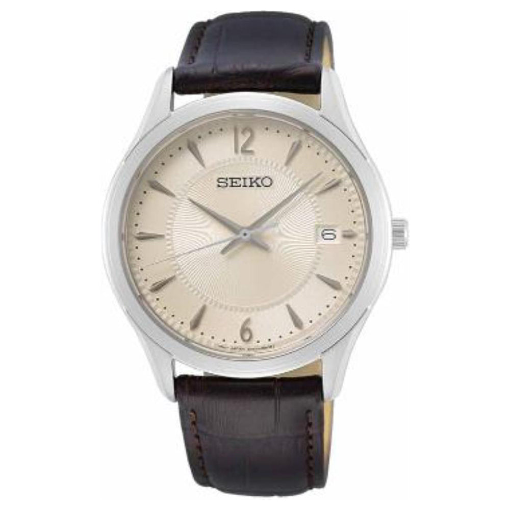 Seiko SUR421P1 White Dial Black Leather Strap Analog Quartz Men's Watch