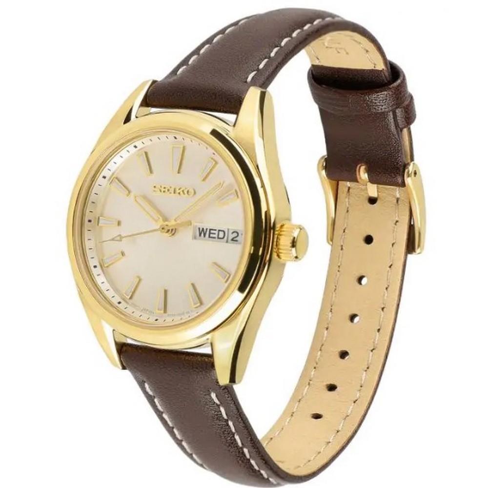 Seiko SUR456P1 gold-tone stainless steel case is 30 mm women's quartz watch