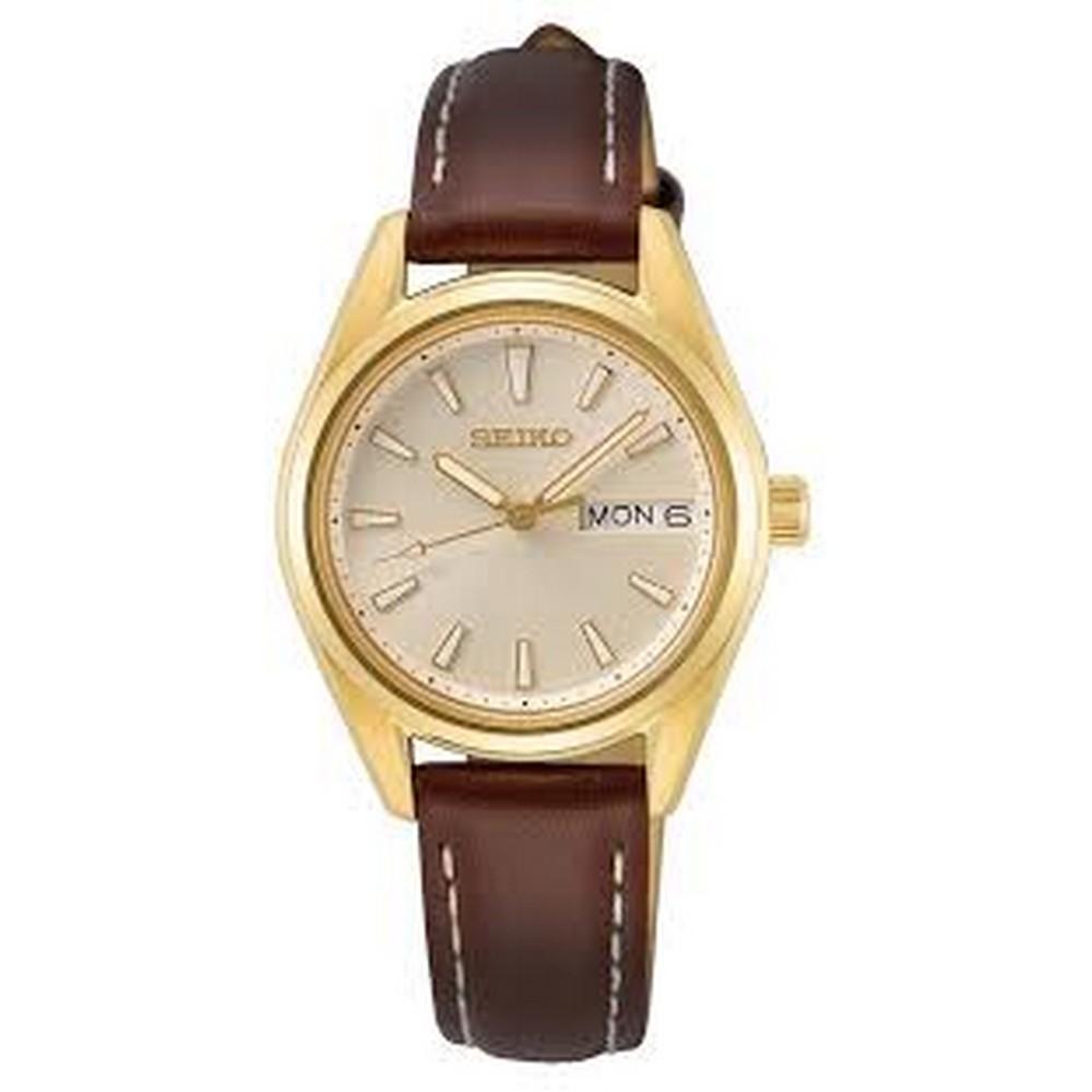 Seiko SUR456P1 gold-tone stainless steel case is 30 mm women's quartz watch